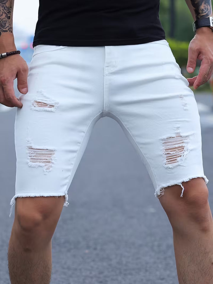 White slim-fit casual denim shorts