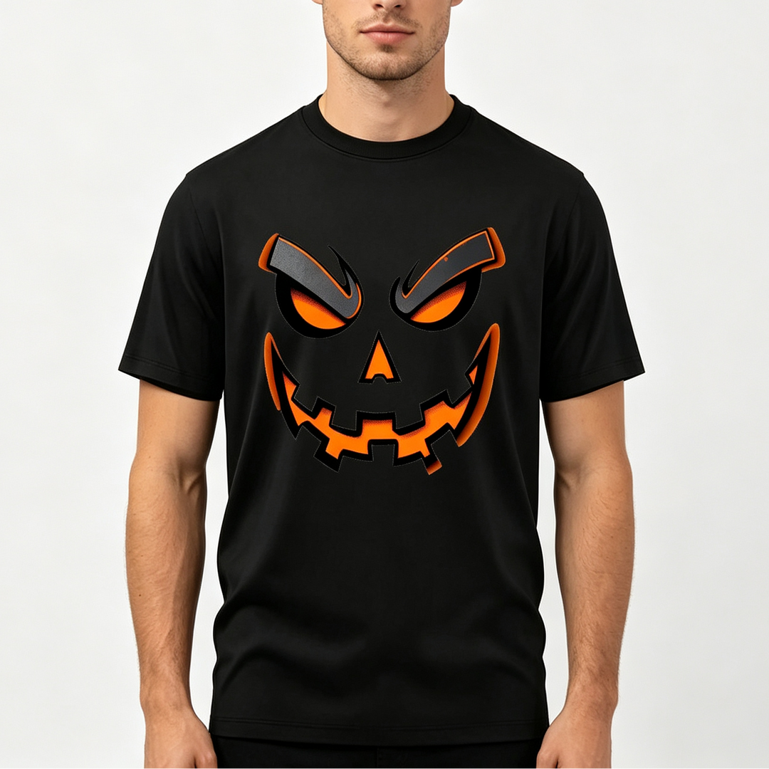 Halloween Pumpkin Face Print Short Sleeve Tee