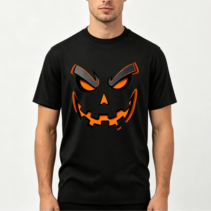 Halloween Pumpkin Face Print Short Sleeve Tee
