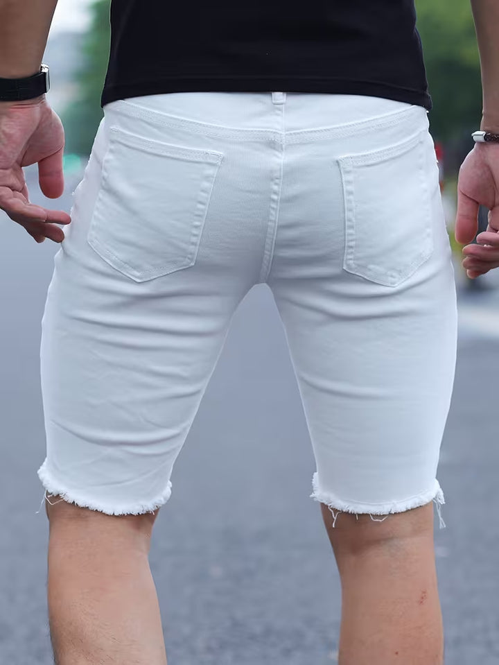 White slim-fit casual denim shorts