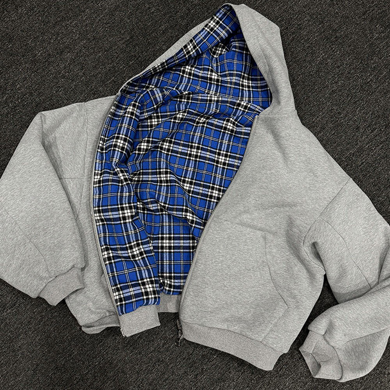 Reversible Plaid-Panel Hoodie