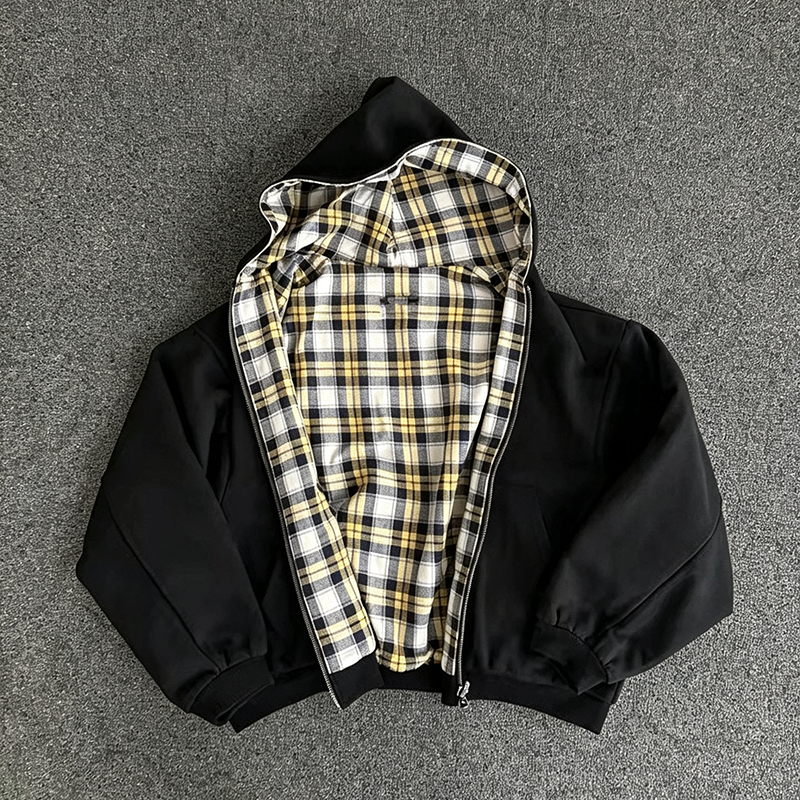 Reversible Plaid-Panel Hoodie