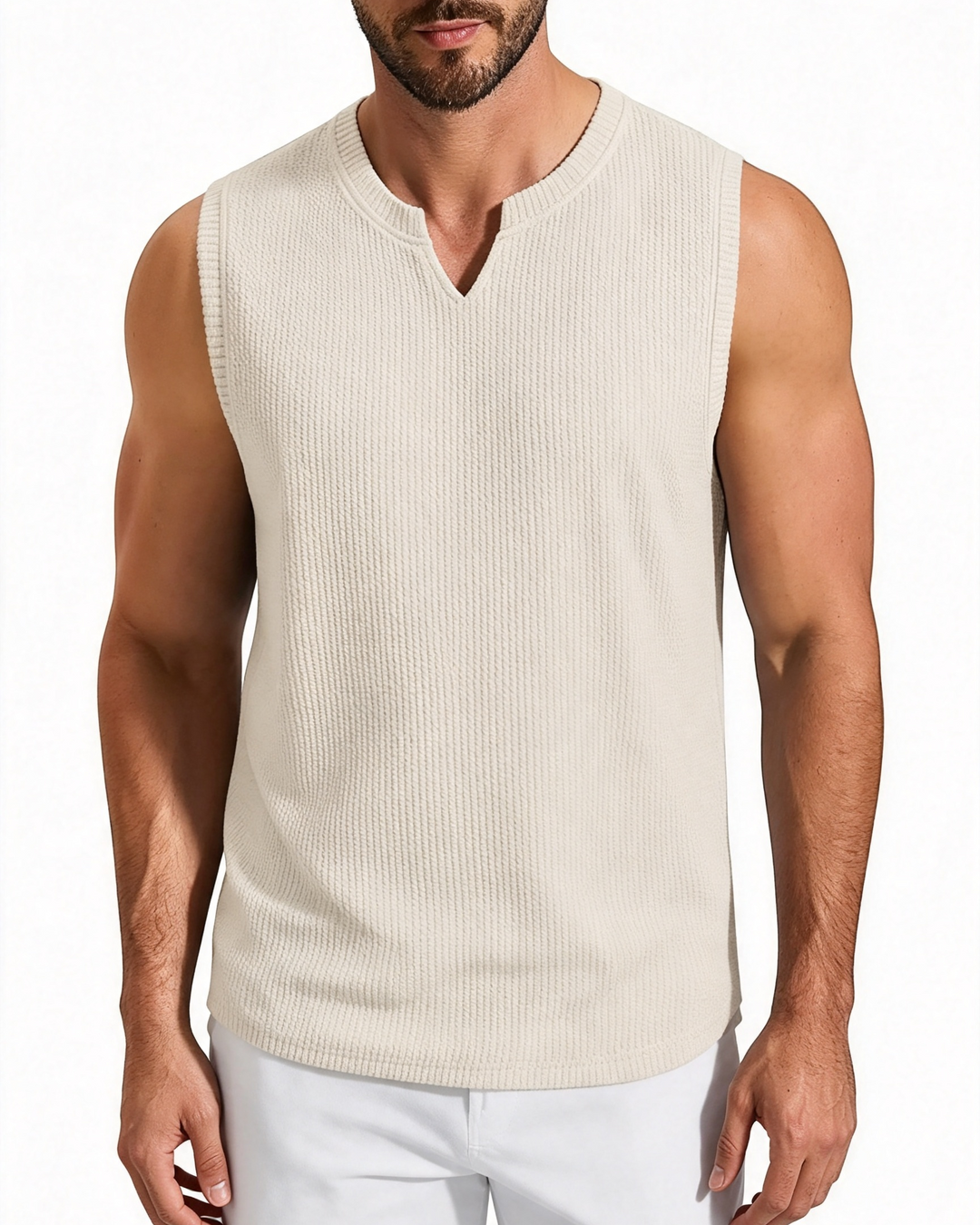 Mens Textured Sleeveless Casual Tank Shirt