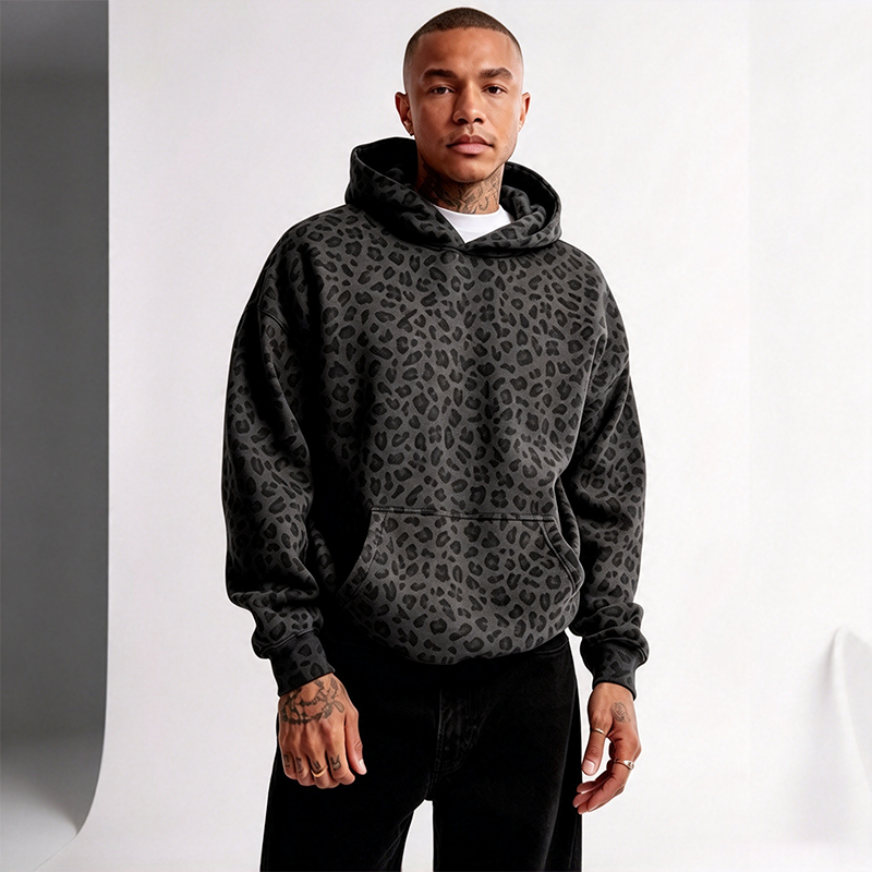 Loose leopard print hooded top