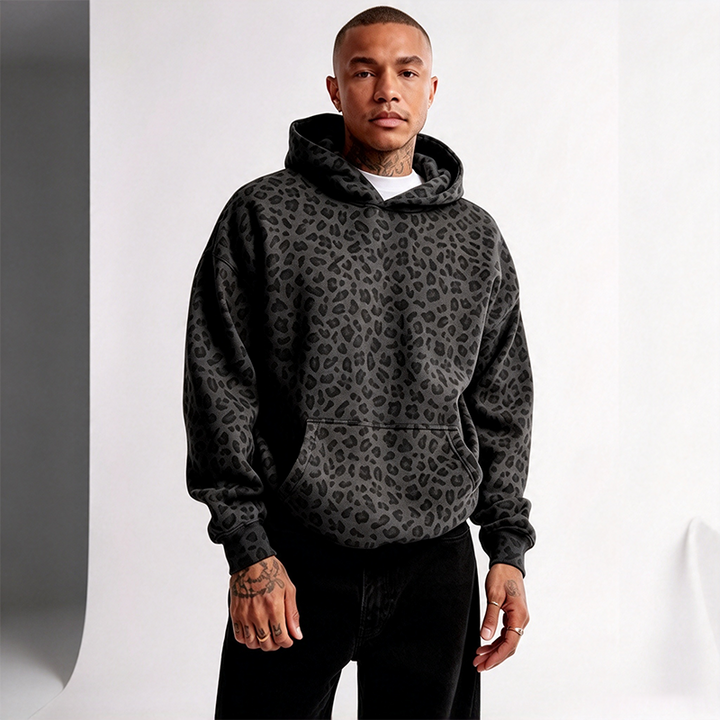 Loose leopard print hooded top