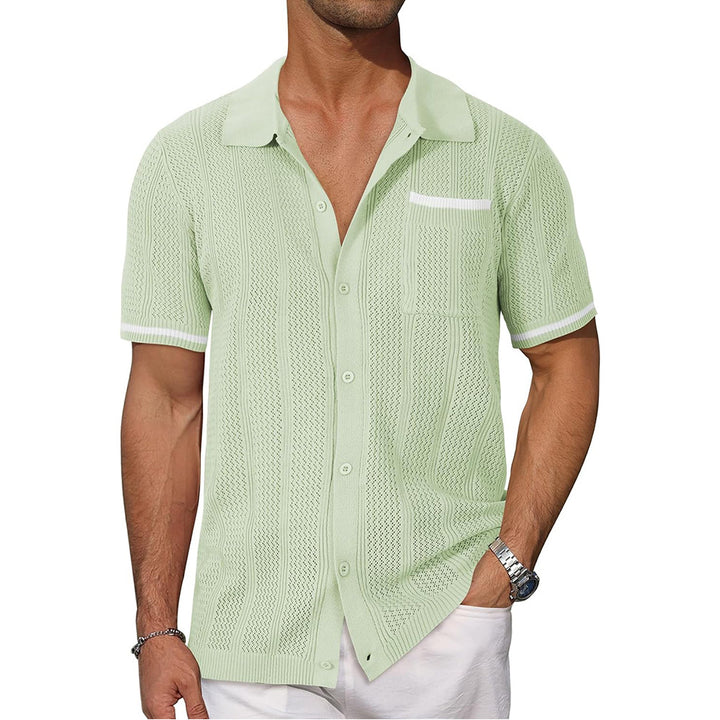 Casual openwork breathable suit collar cardigan short sleeve