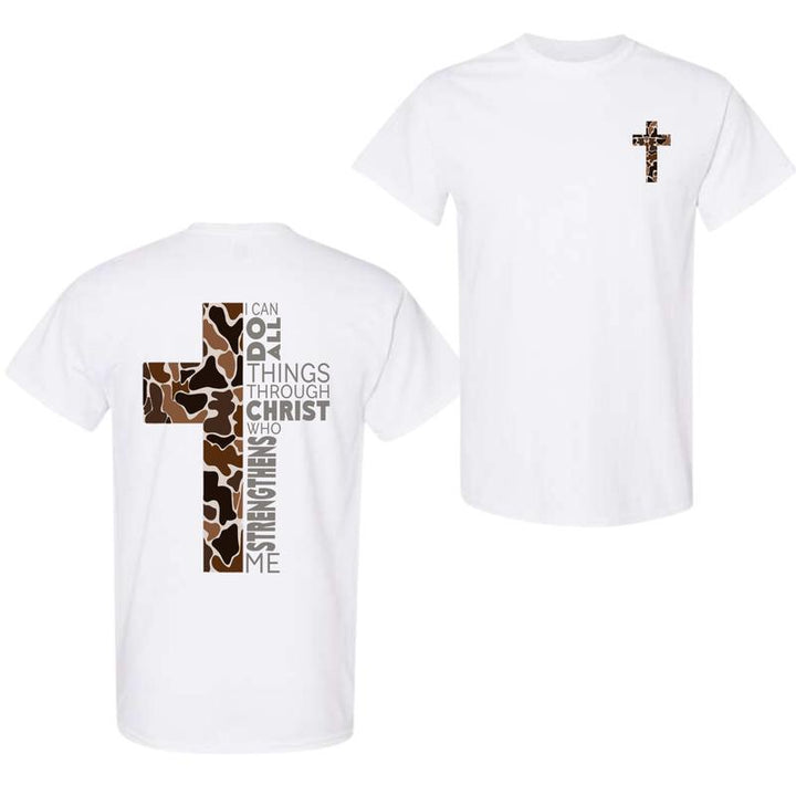 Christian Leopard Cross Front Back Print Faith T-Shirt