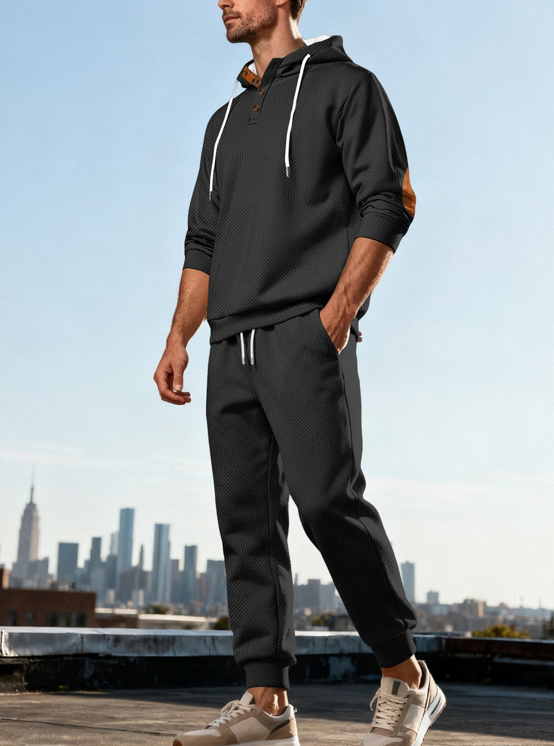 Textured Long-Sleeve Hooded Tracksuit