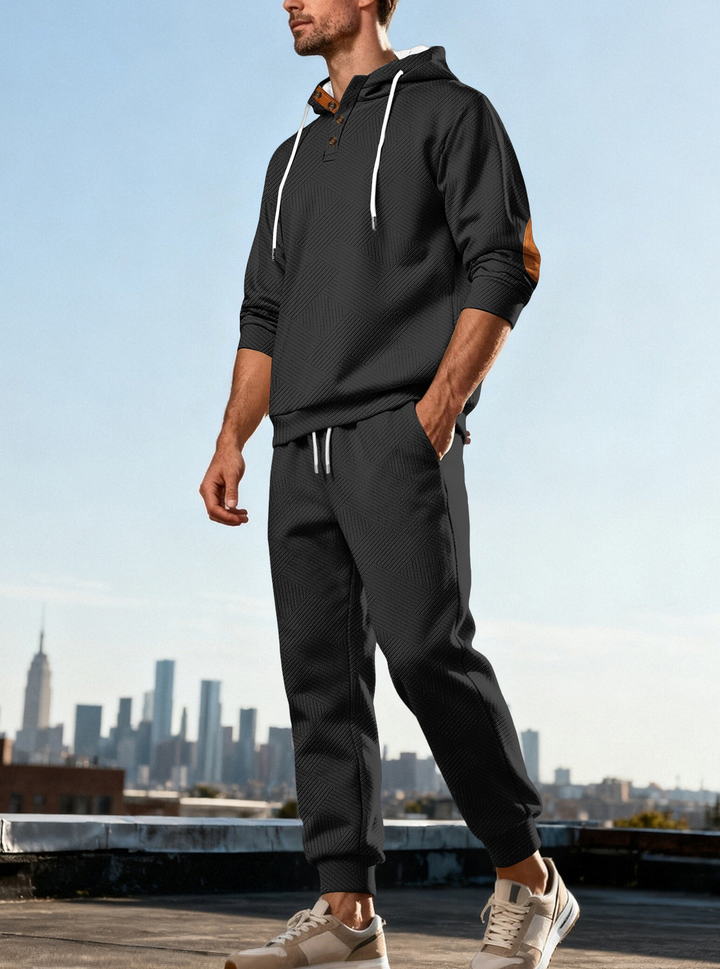 Textured Long-Sleeve Hooded Tracksuit