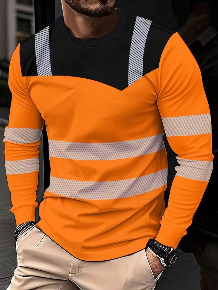 Men High Visibility Reflective Strip Long Sleeve Safety Work T-Shirt