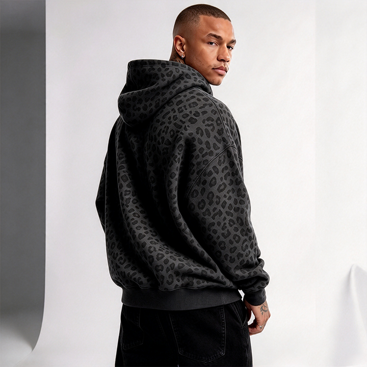 Loose leopard print hooded top