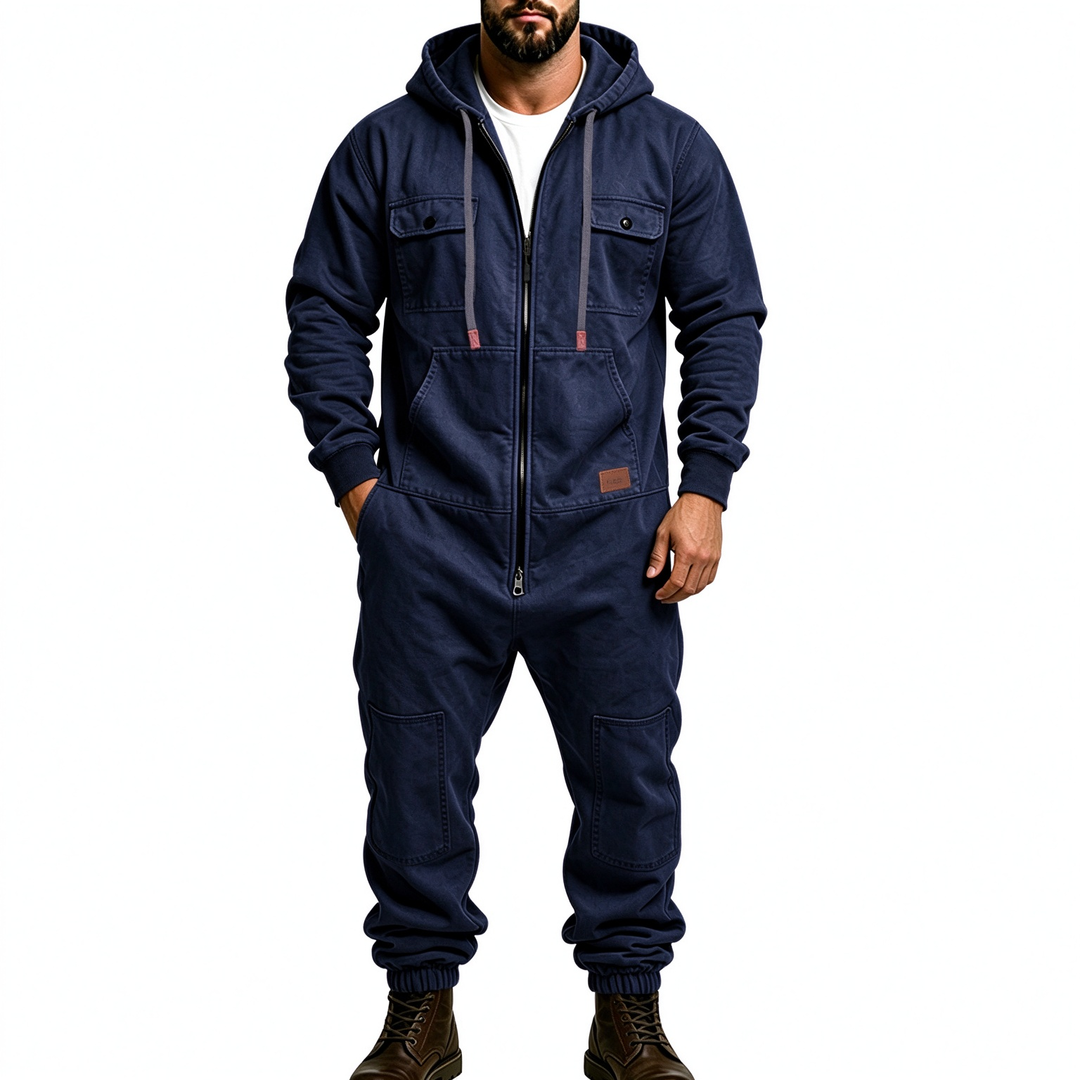 Fully zippered multi-pocket hip-hop jumpsuit
