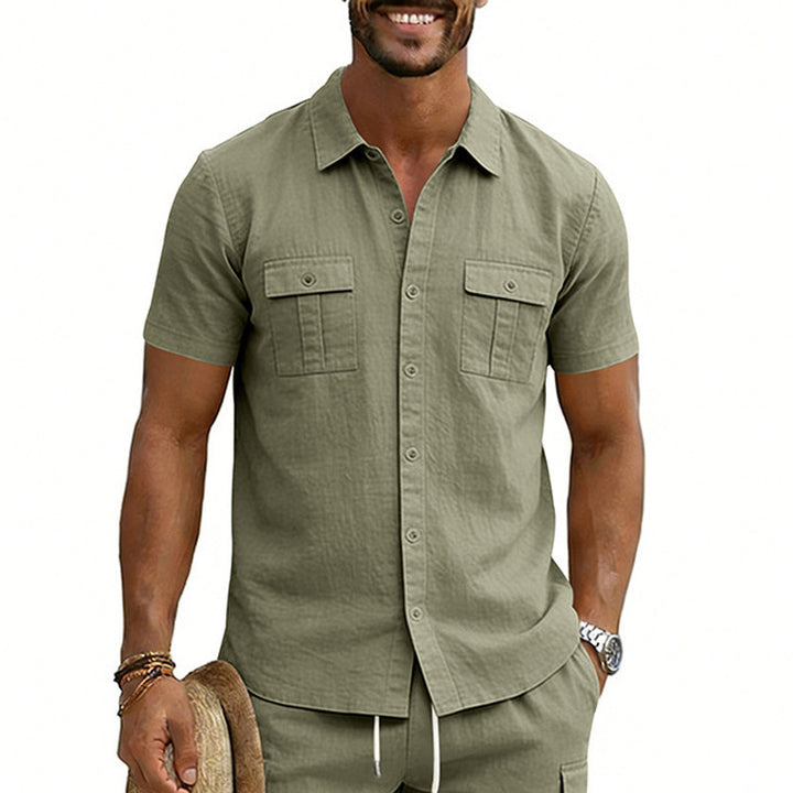 Casual outdoor multi-pocket workwear collared short-sleeved shirt
