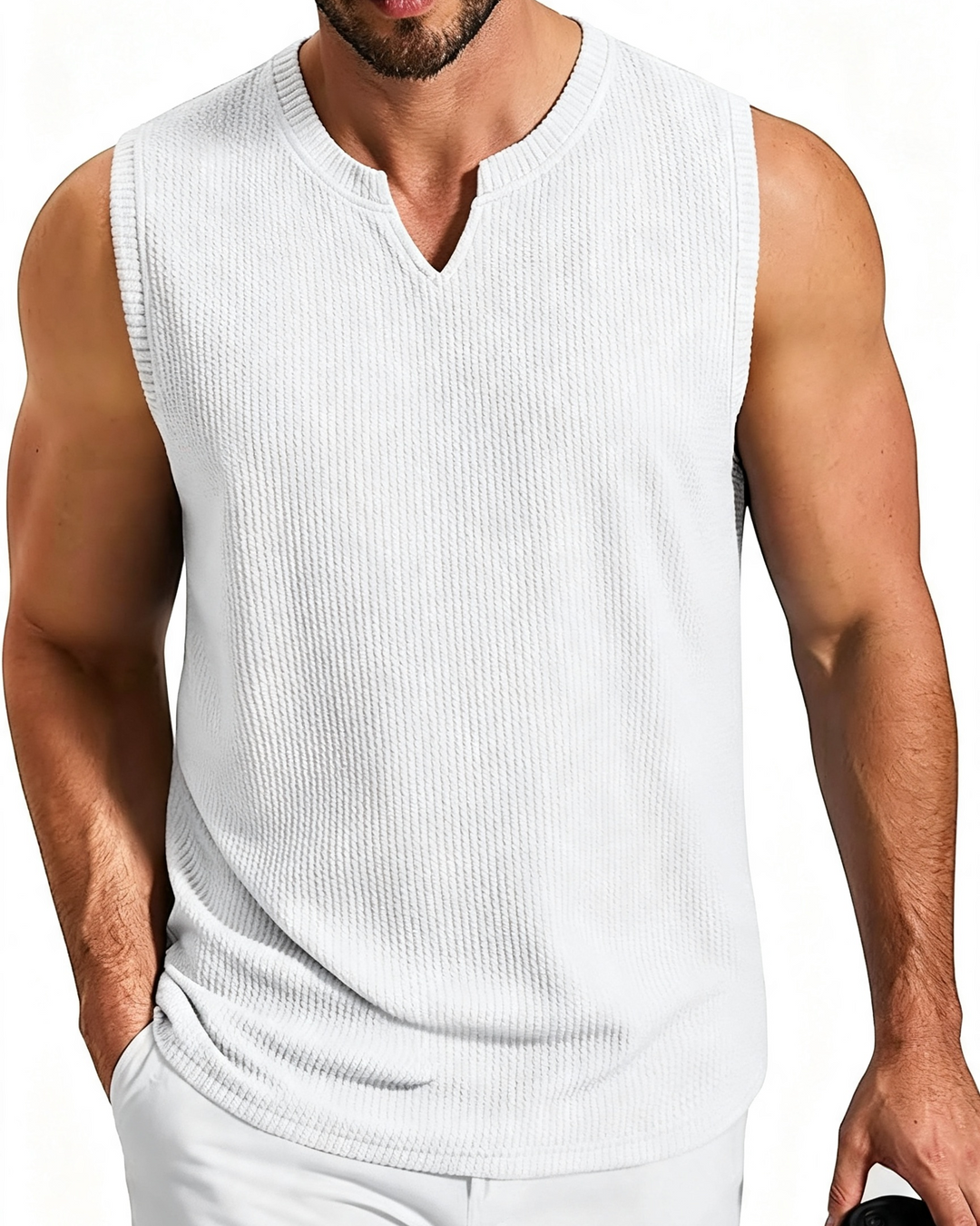 Mens Textured Sleeveless Casual Tank Shirt