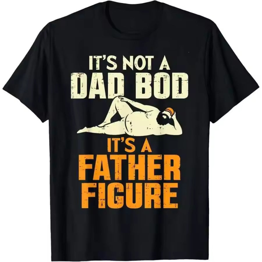 Retro distressed "beer belly" father image printed short-sleeved T-shirt