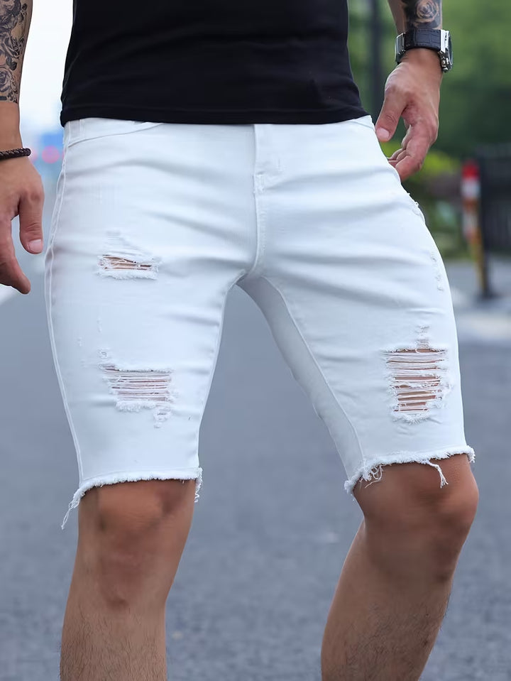 White slim-fit casual denim shorts