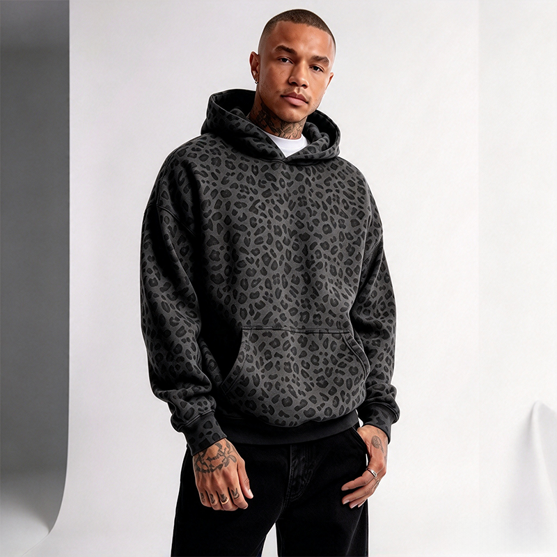 Loose leopard print hooded top