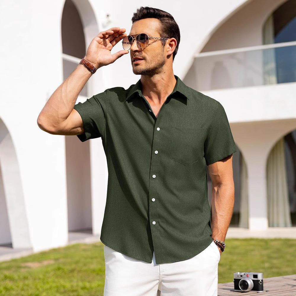 Casual linen button-down wrinkle-free short-sleeved shirt