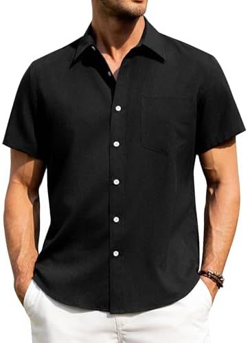 Casual linen button-down wrinkle-free short-sleeved shirt