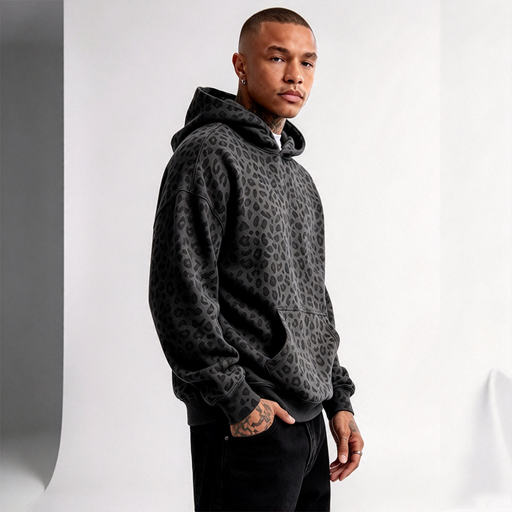 Loose leopard print hooded top