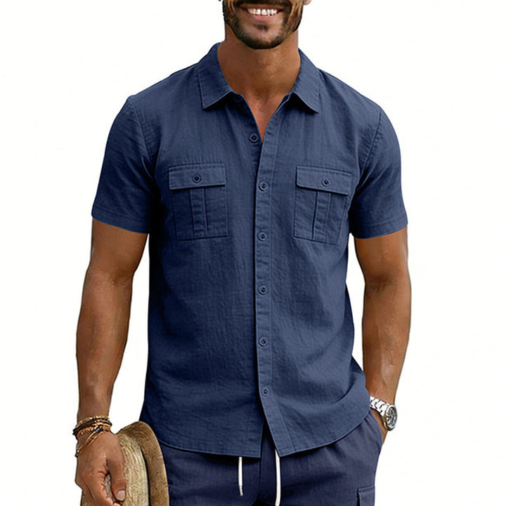 Casual outdoor multi-pocket workwear collared short-sleeved shirt