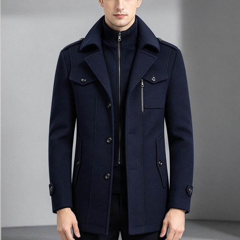 Men Double Collar Wool Coat