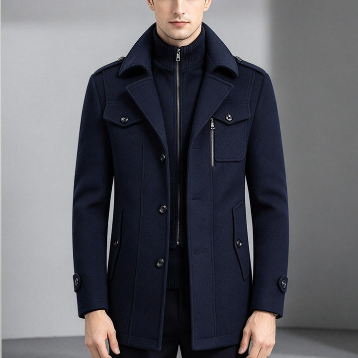 Men Double Collar Wool Coat