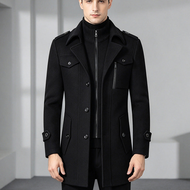 Men Double Collar Wool Coat