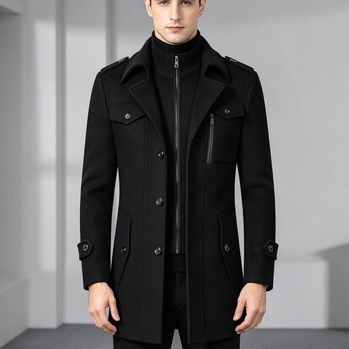 Men Double Collar Wool Coat