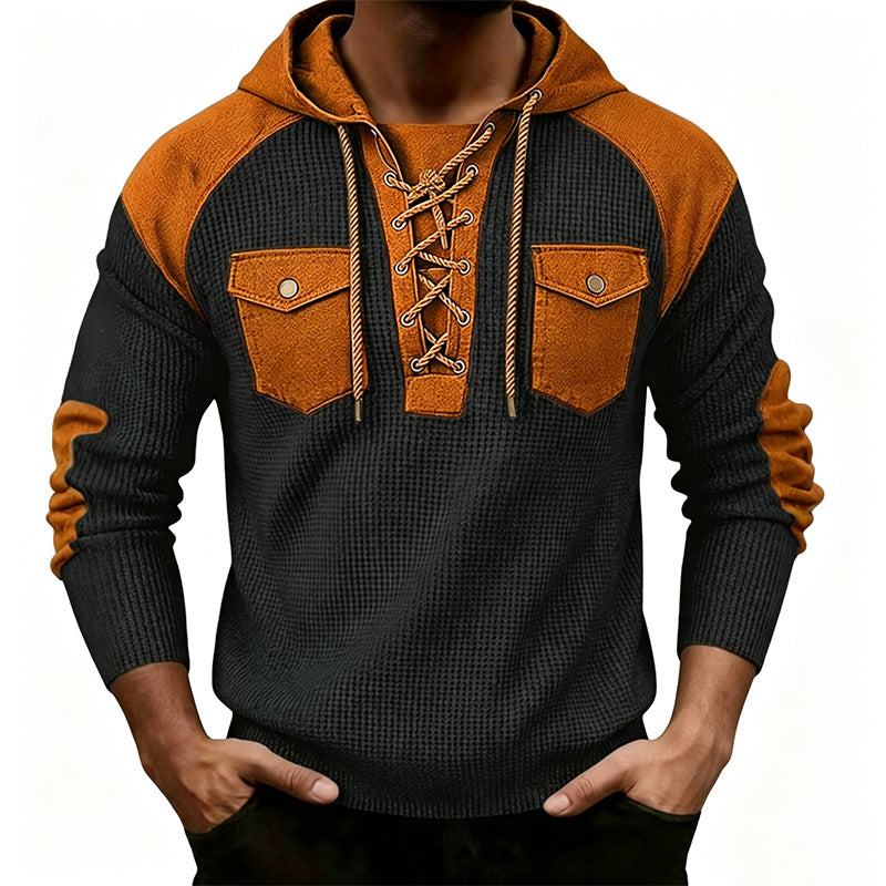 Waffle Color Block Pullover Hoodie