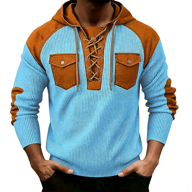 Waffle Color Block Pullover Hoodie