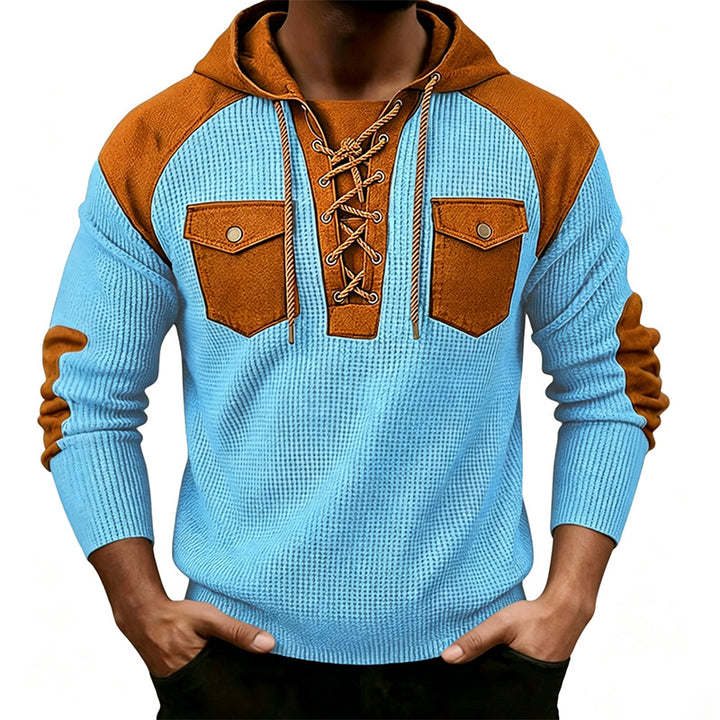 Waffle Color Block Pullover Hoodie