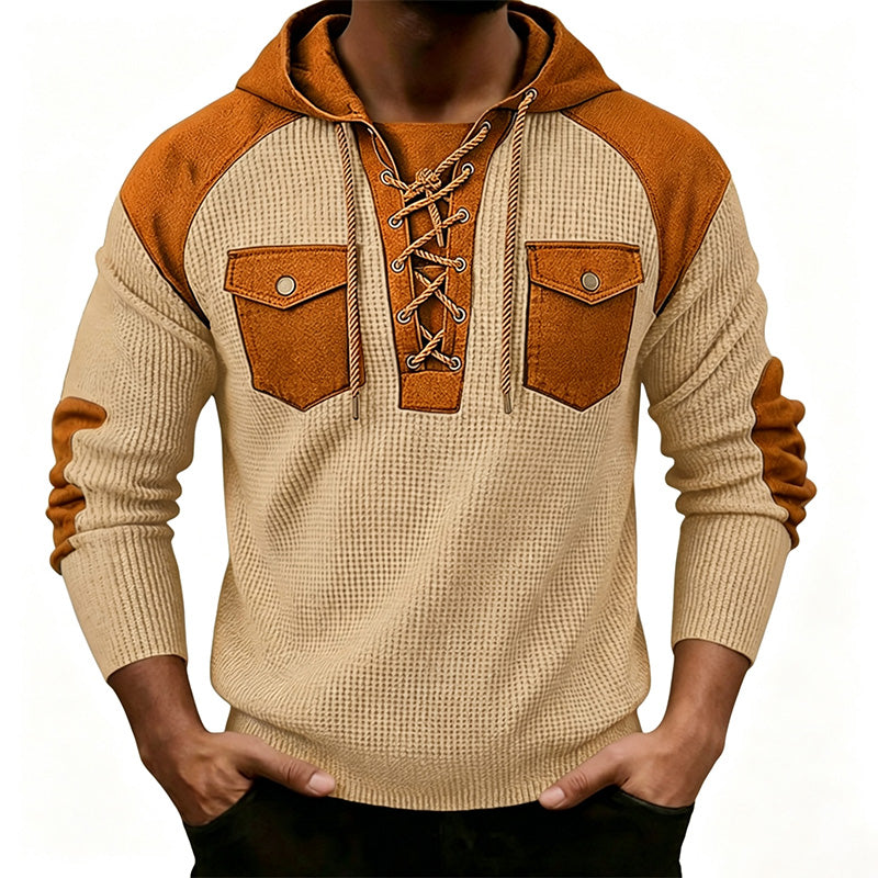 Waffle Color Block Pullover Hoodie