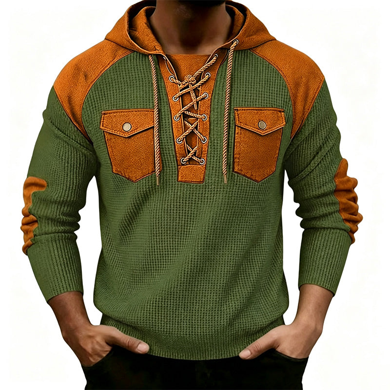 Waffle Color Block Pullover Hoodie