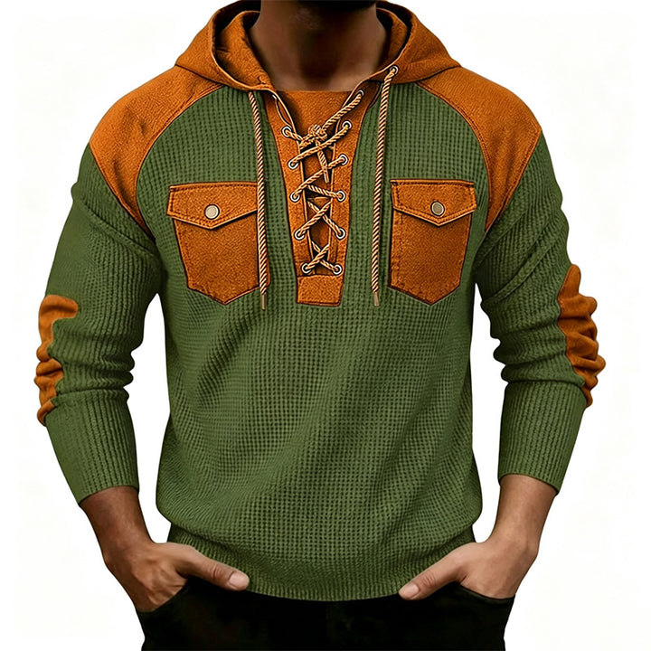 Waffle Color Block Pullover Hoodie