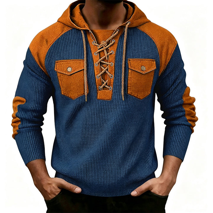Waffle Color Block Pullover Hoodie