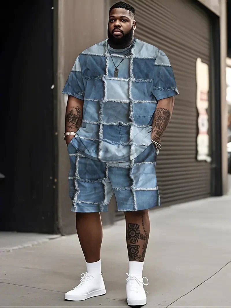 Printed faux denim casual suit