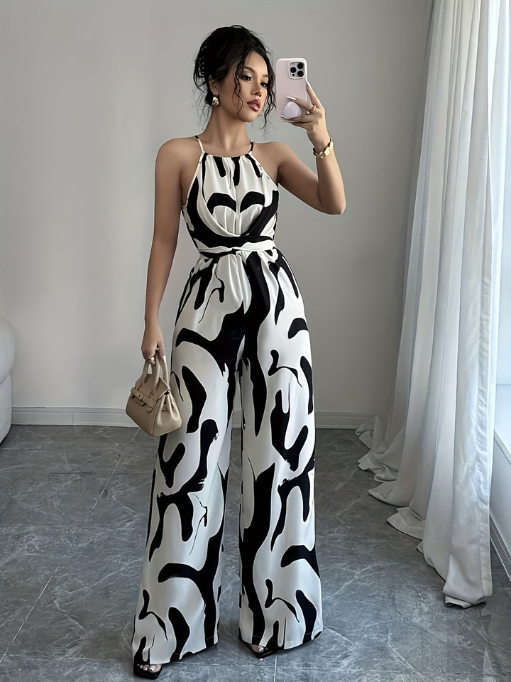 Women’s Halter Wide Leg Printed Jumpsuit
