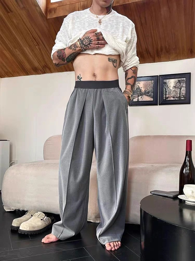 Men’s Wide Leg Dress Pants – High Waist Loose Fit Casual Straight Trousers