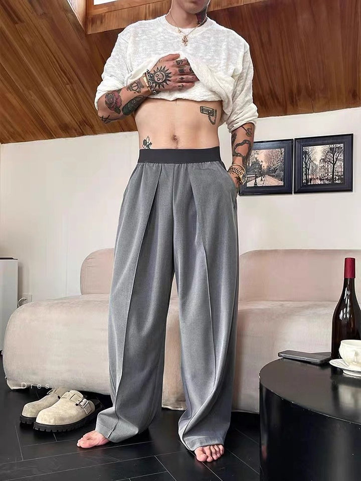 Men’s Wide Leg Dress Pants – High Waist Loose Fit Casual Straight Trousers