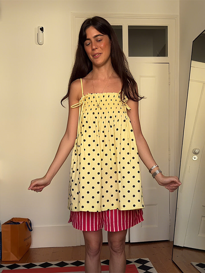 Women’s Polka Dot Slip Dress – Adjustable Strap Midi