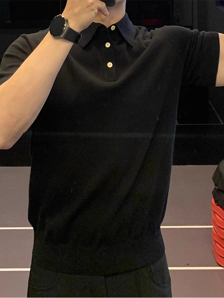 Men’s Breathable Slim Fit Polo Shirt Short Sleeve Solid Color Casual Tee