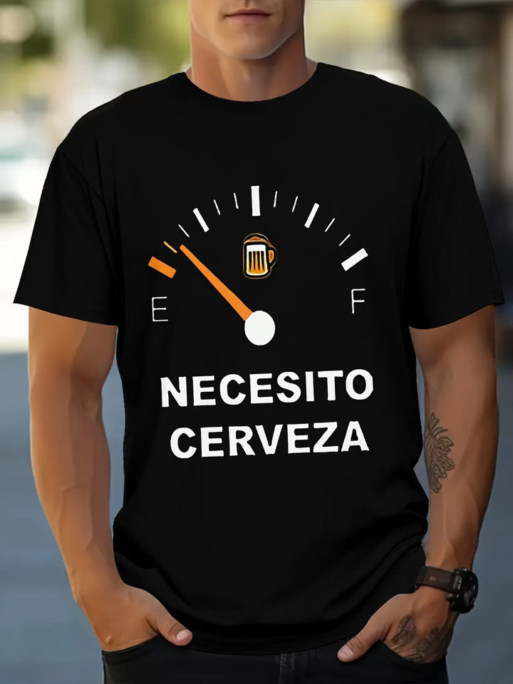 Men’s Funny Beer T-Shirt “Necesito Cerveza” Graphic Tee Casual Short Sleeve Crew Neck Humor Drinking Shirt