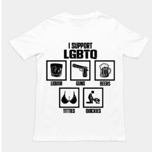 Mens Funny Liquor Guns Beers T-Shirt, Humorous LGBTQ Meme Graphic Top, Novelty Gag Gift for Father&