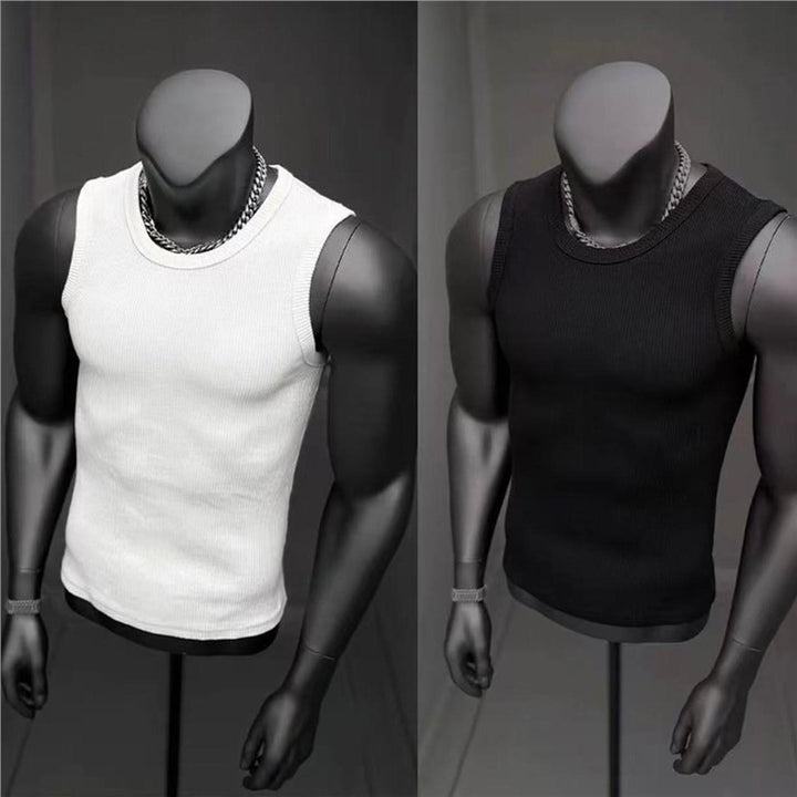 Ultra Stretchy Heavyweight Ribbed Men Tank Top, Minimalist Solid Color Casual Daily Athletic Sleeveless Top