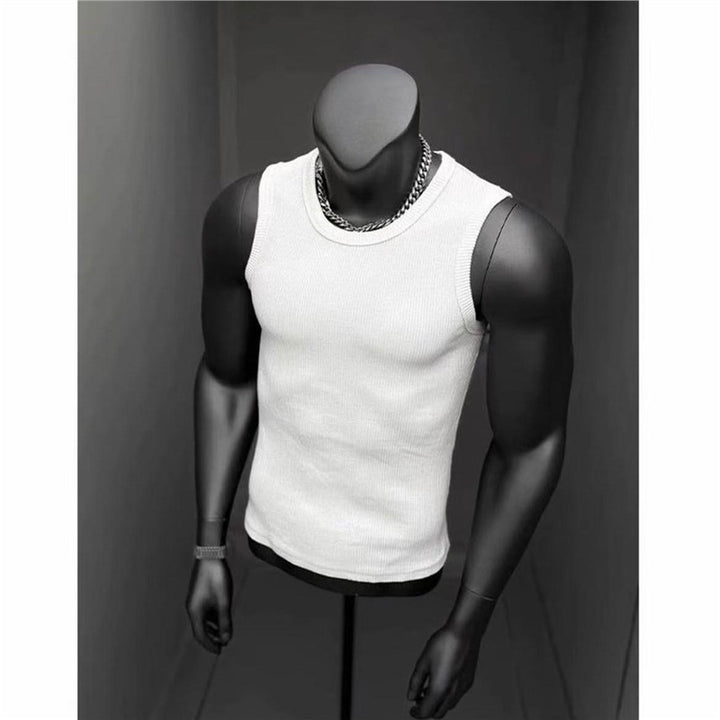 Ultra Stretchy Heavyweight Ribbed Men Tank Top, Minimalist Solid Color Casual Daily Athletic Sleeveless Top