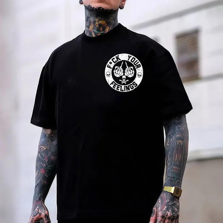 F*CK YOUR FEELINGS Skeleton Middle Finger T-Shirt - Double Sided Graphic Tee - Vintage Distressed Streetwear