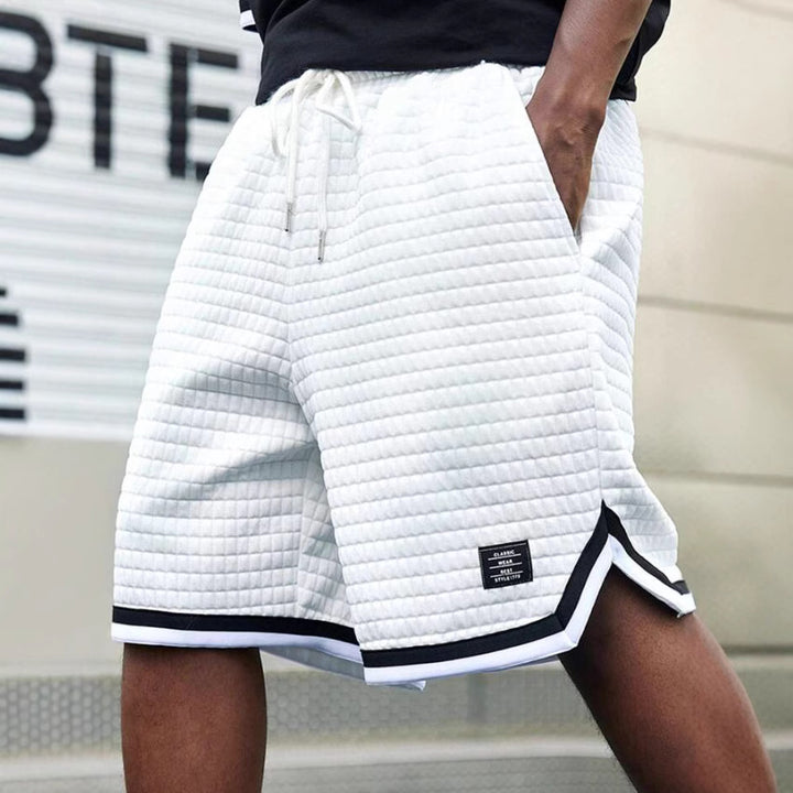 Men’s Casual Loose Fit Plaid Shorts – Trendy Striped Tape Sport Shorts