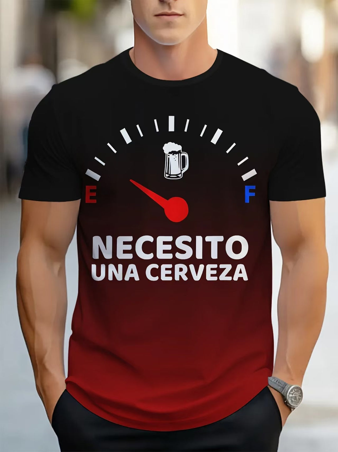 Men’s Funny Beer T-Shirt “Necesito Cerveza” Graphic Tee Casual Short Sleeve Crew Neck Humor Drinking Shirt