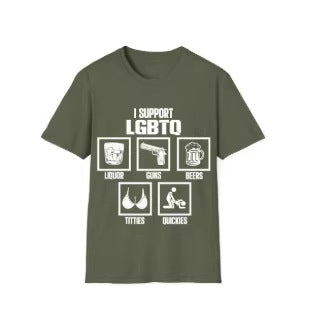 Mens Funny Liquor Guns Beers T-Shirt, Humorous LGBTQ Meme Graphic Top, Novelty Gag Gift for Father&